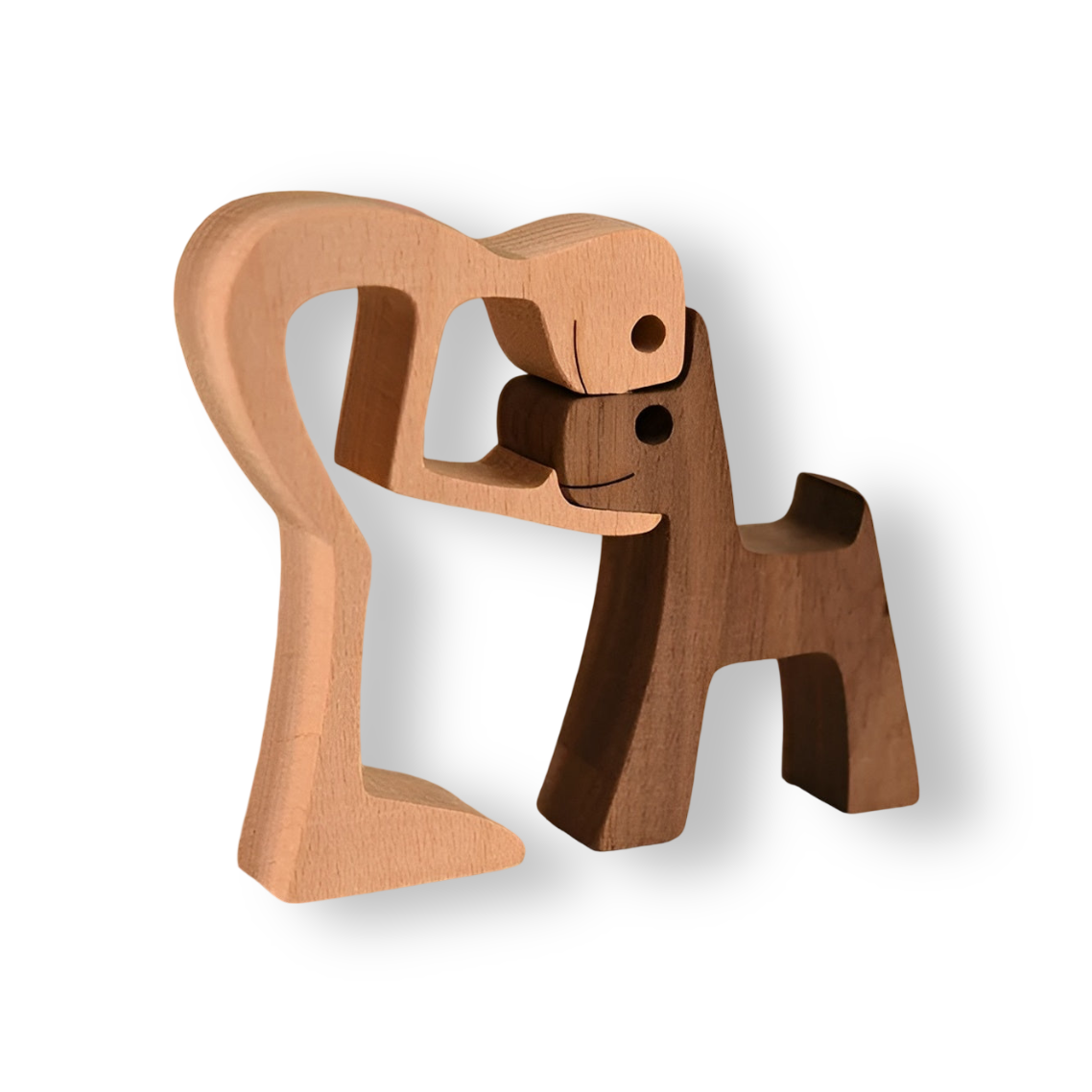 Wooden Carving Sculpture of Dog and Human Connection 10