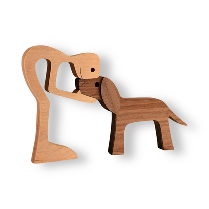 Wooden Carving Sculpture of Dog and Human Connection 11