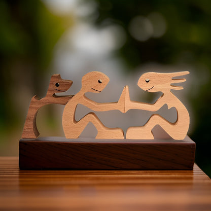 Wooden Carving Sculpture of Dog and Human Connection 4