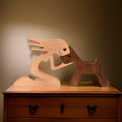 Wooden Carving Sculpture of Dog and Human Connection 5