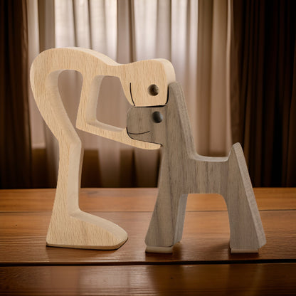 Wooden Carving Sculpture of Dog and Human Connection 6