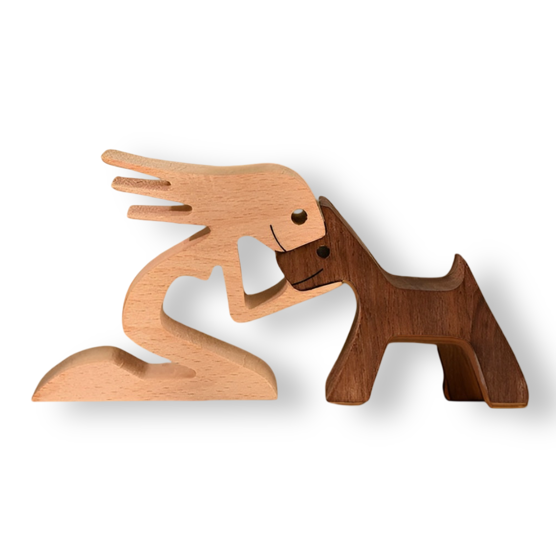 Wooden Carving Sculpture of Dog and Human Connection 7
