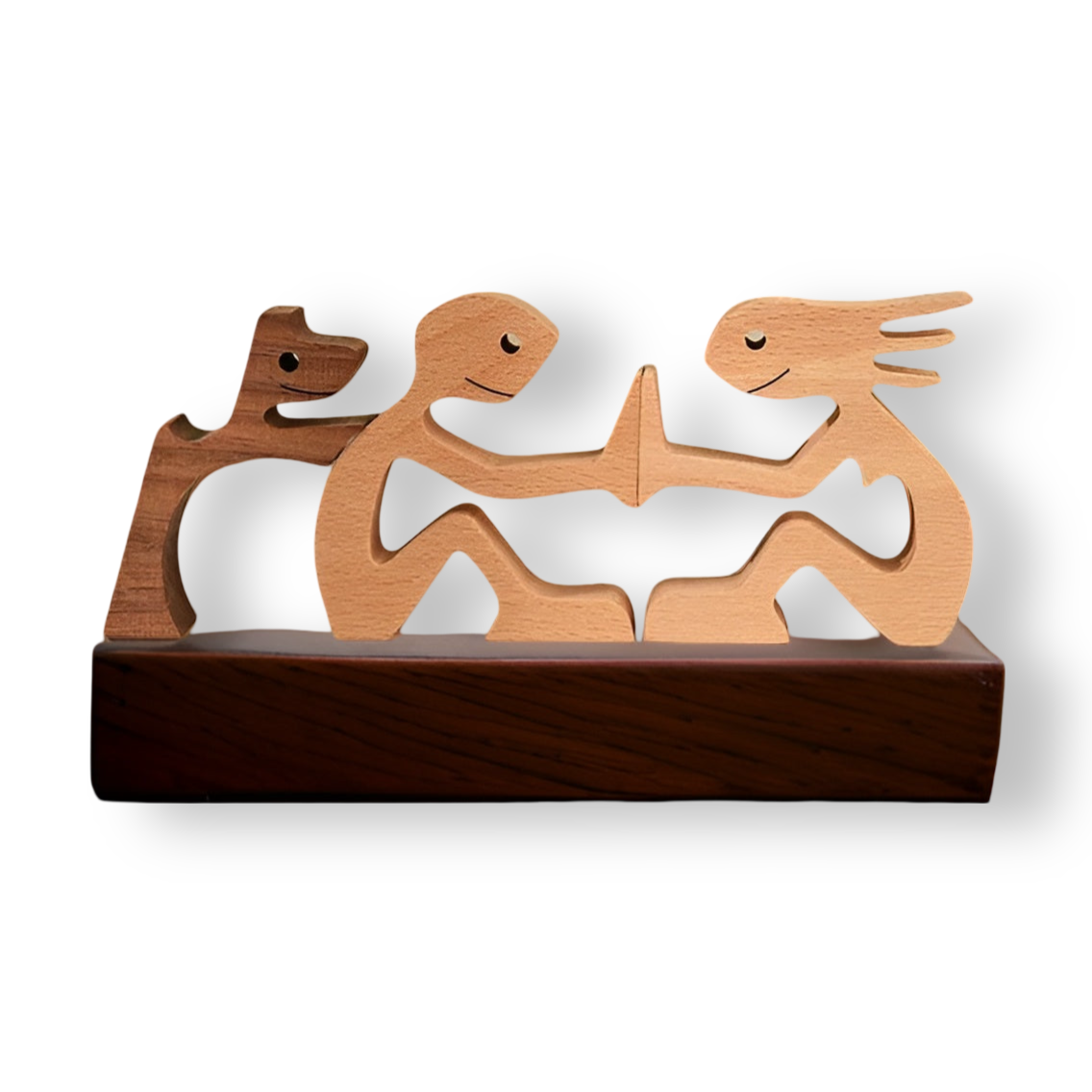 Wooden Carving Sculpture of Dog and Human Connection 8