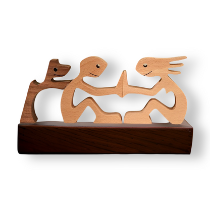 Wooden Carving Sculpture of Dog and Human Connection 8