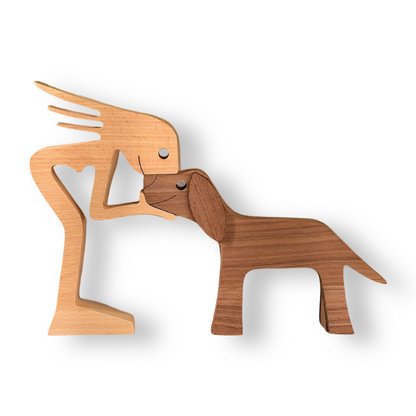 Wooden Carving Sculpture of Dog and Human Connection 9
