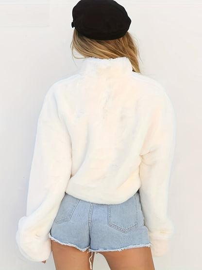 Women's Luxurious White Faux Fur Turtleneck Jumper | Ideal for Winter