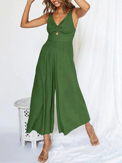 Women's High-Waisted V-neck Jumpsuit with Cutout Design | Ideal for Summer