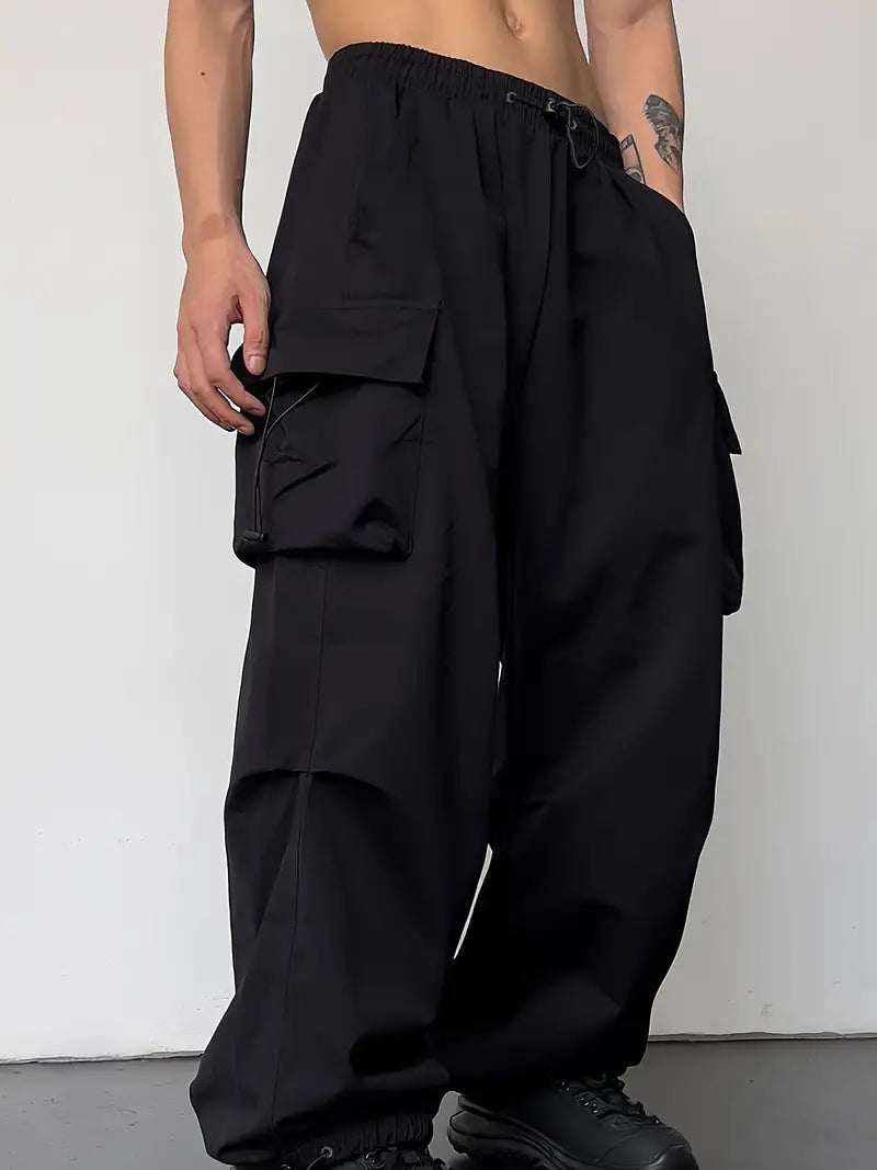 Men's Relaxed Casual Black Loose Fit Cargo Pants | Perfect for Casual Days