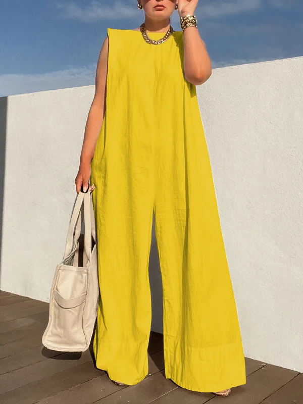 Women's Loose Fit Solid Color Sleeveless Jumpsuit  | Ideal for Summer