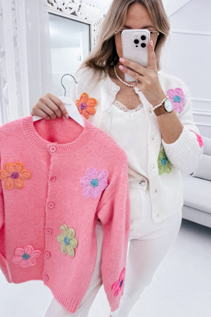 Women's Stylish Floral Embroidery Knitted Cardigan with Buttons | Ideal for Winter