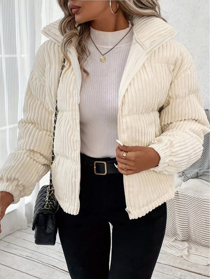 Warm Winter Jacket With Puffer Short Elegant Beige For Women | Ideal for Winter