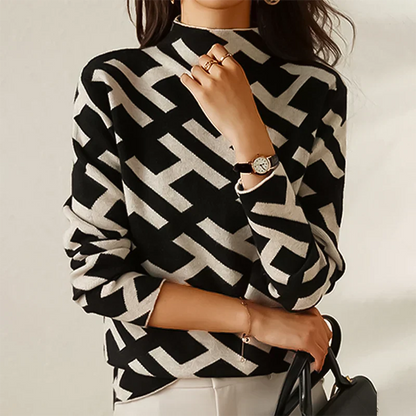 Women's Elegant Geometric Pattern Knit Jumper | Ideal for Winter