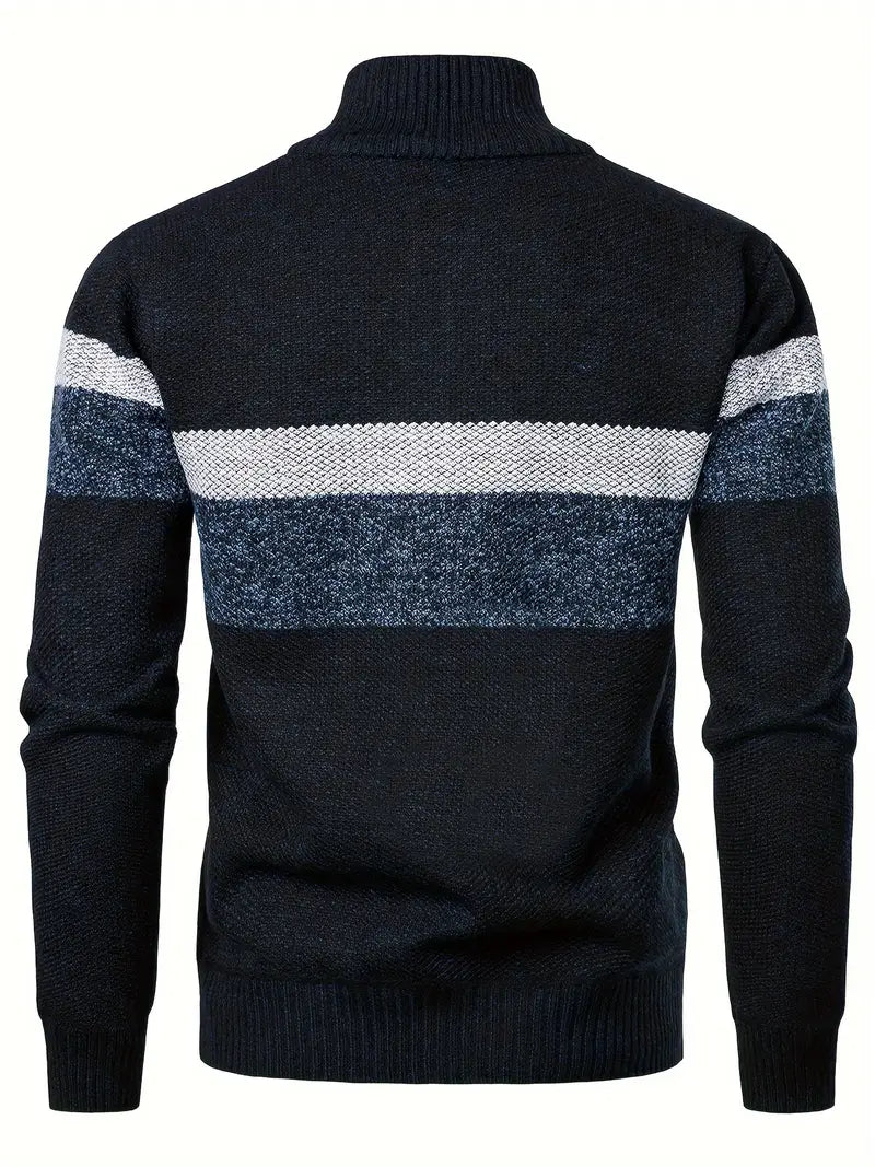 Men's Elegant Navy Blue Quarter Zip Jumper | Ideal for Autumn/Winter