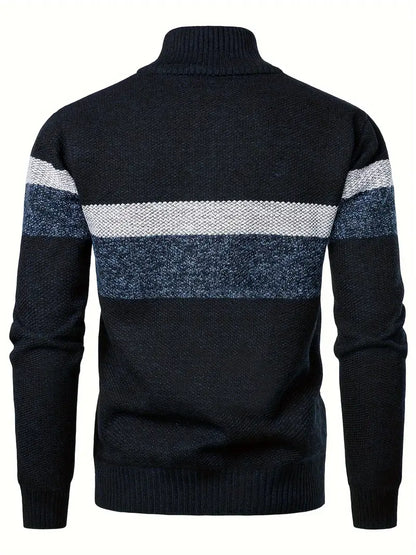 Men's Elegant Navy Blue Quarter Zip Jumper | Ideal for Autumn/Winter