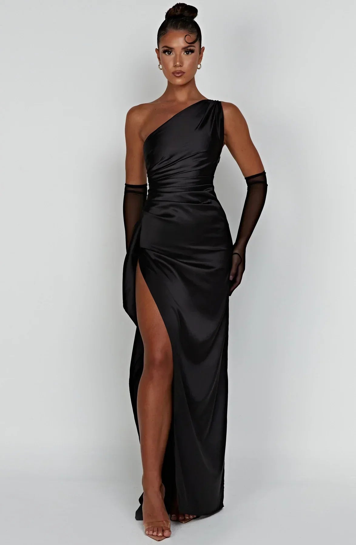 Variant image for Women's Elegant Satin Cocktail Dress with One Shoulder Design-8