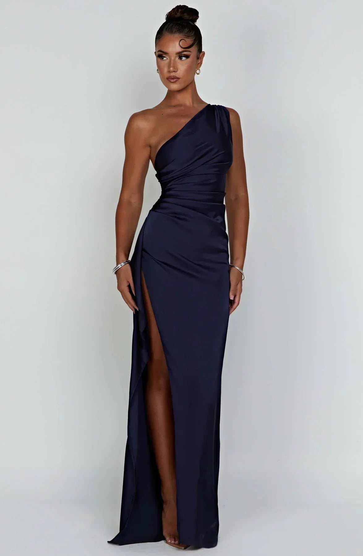 Variant image for Women's Elegant Satin Cocktail Dress with One Shoulder Design-2