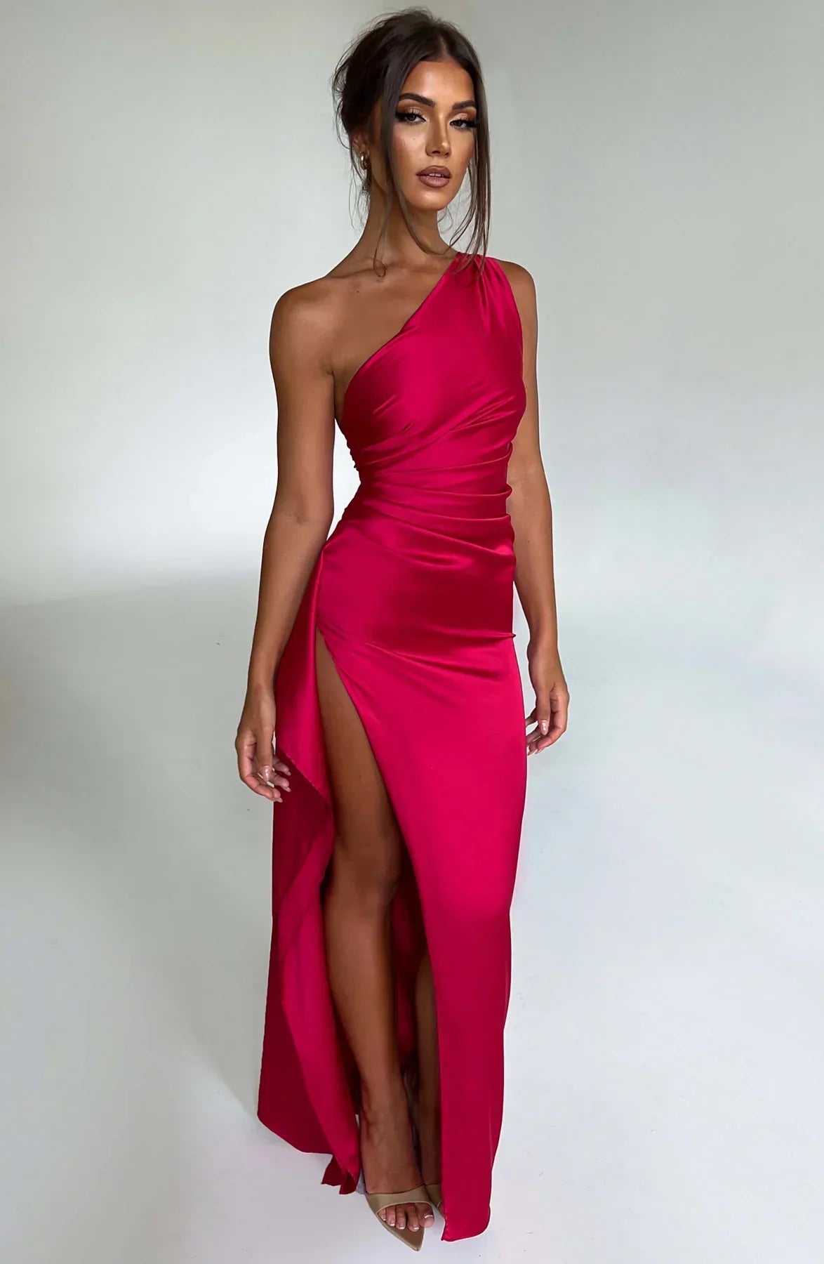 Women's Elegant Satin Cocktail Dress with One Shoulder Design
