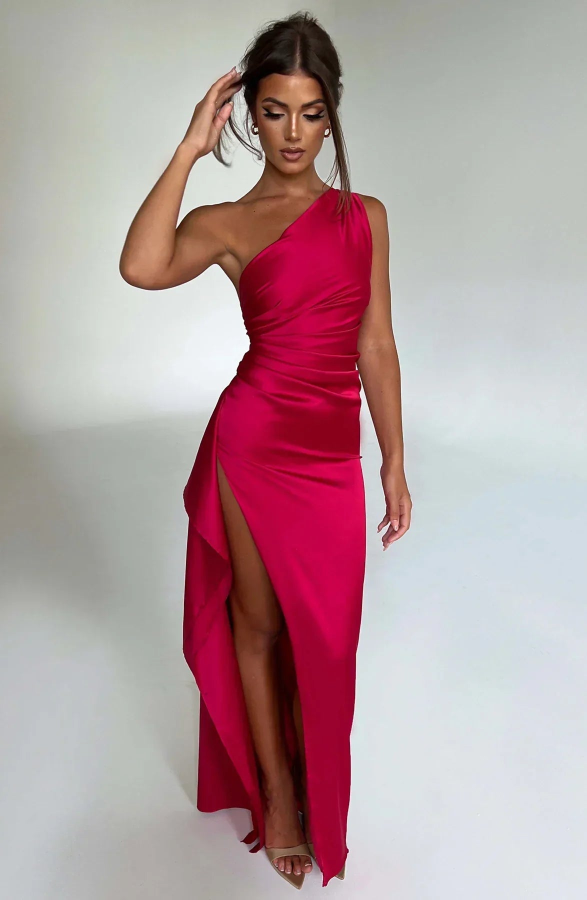 Women's Elegant Satin Cocktail Dress with One Shoulder Design