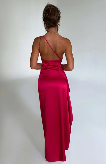 Women's Elegant Satin Cocktail Dress with One Shoulder Design