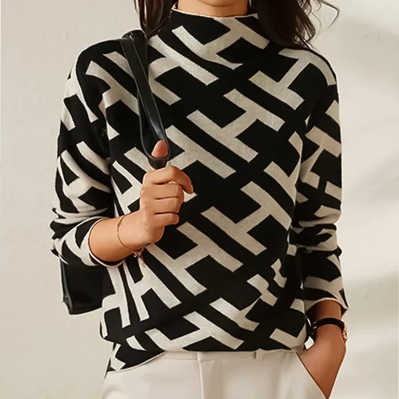 Women's Elegant Geometric Pattern Knit Jumper | Ideal for Winter