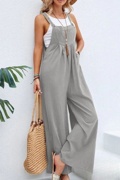 Women's Loose Square Neck Linen Jumpsuit with Adjustable Strap | Ideal for Summer