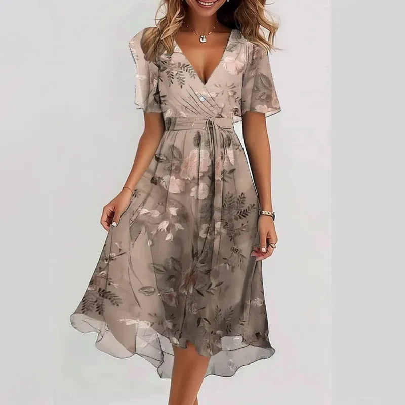 Women's Elegant Floral Sheen Maxi Dress with Trendy Design