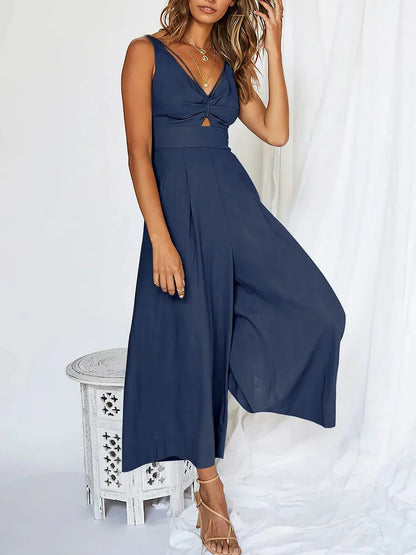 Women's High-Waisted V-neck Jumpsuit with Cutout Design | Ideal for Summer