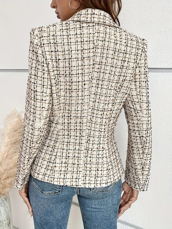 Women's Elegant Business Blazer with Grid Pattern | Ideal for All Seasons