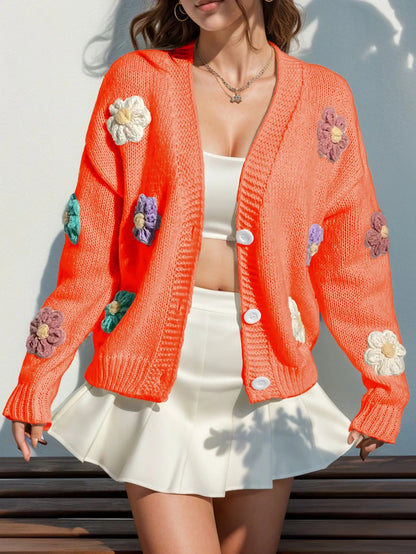 Women's Loose Fit Knitted Cardigan with Floral Embroidered  | Ideal for WInter