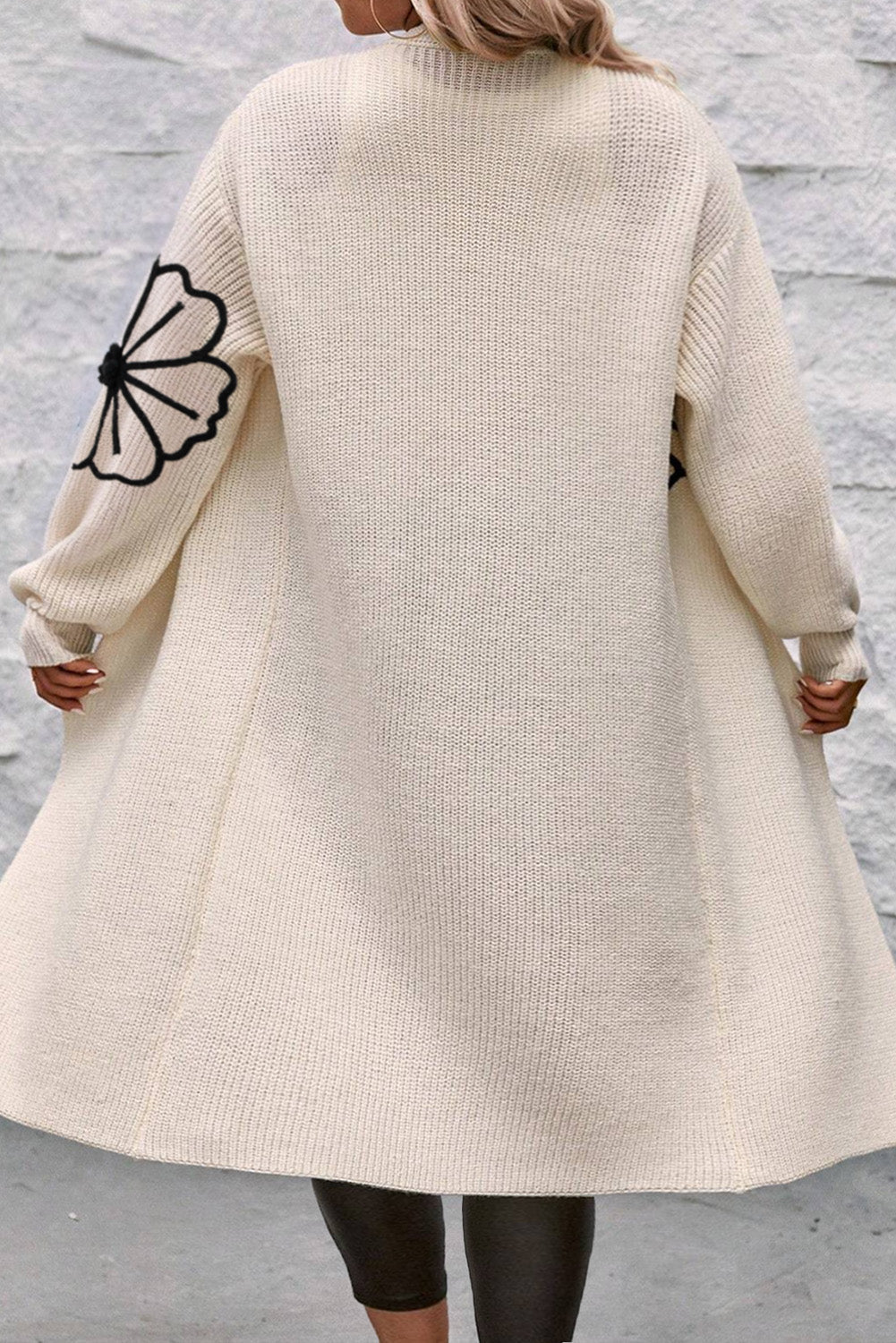 Women's Chic Long Open Drop Shoulder Cardigan with Floral Embroidery | Ideal for Winter