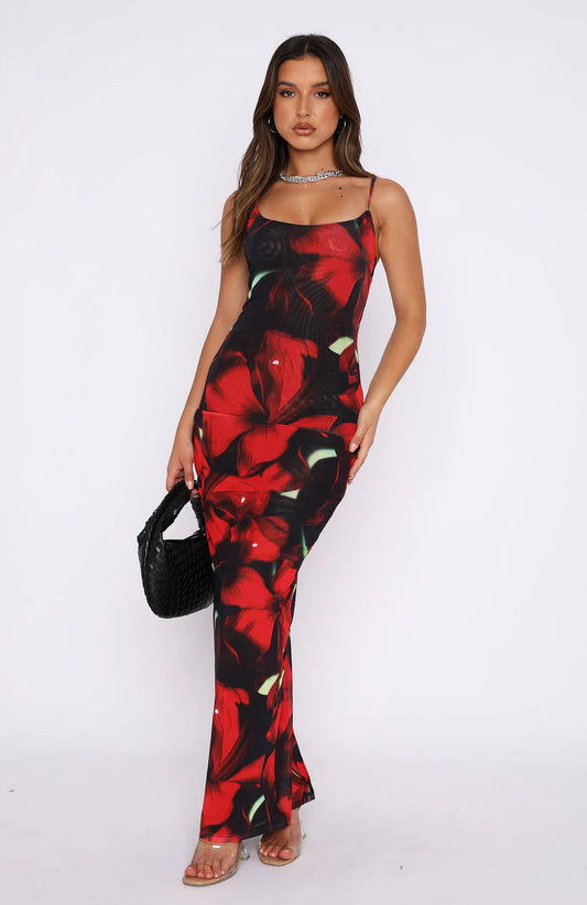Women's Elegant Lightweight Maxi Dress with Floral Print