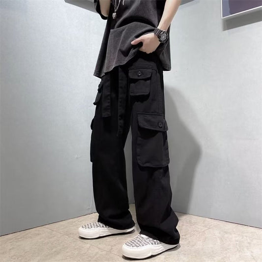 Men's Classic Black Straight Cargo Pants with Relaxed Fit | Perfect for Casual Days