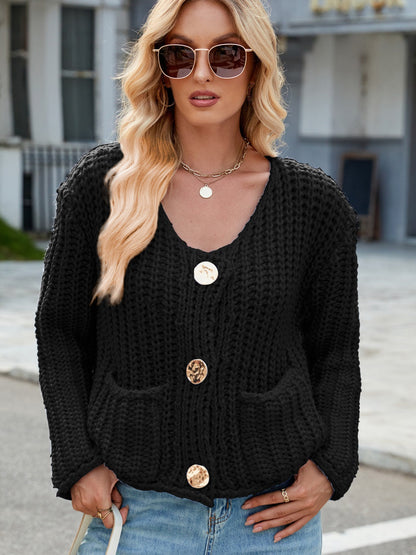 Women's Cozy Knitted Cardigan with Pockets and Buttons | Ideal for Winter
