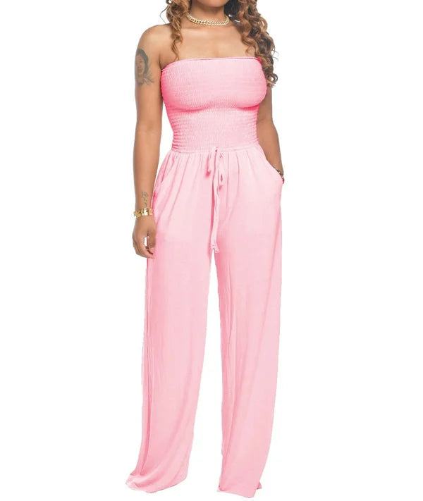 Women's Smock Strapless Jumpsuit with Drawstring | Ideal for summer