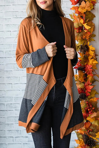Women's Casual Striped Color Panel Knitted Cardigan | Ideal for Winter