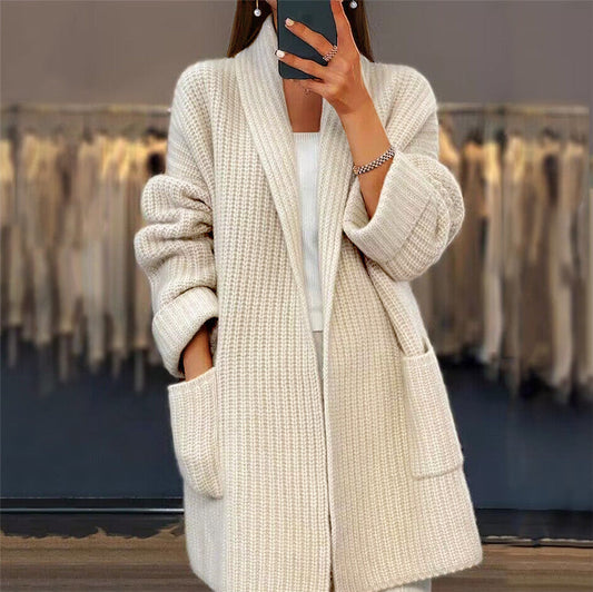 Women's Thick Knitted Long Cardigan with Large Pockets | Ideal for Winter