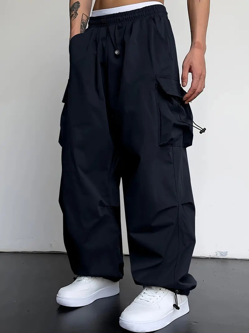 Men's Relaxed Casual Black Loose Fit Cargo Pants | Perfect for Casual Days