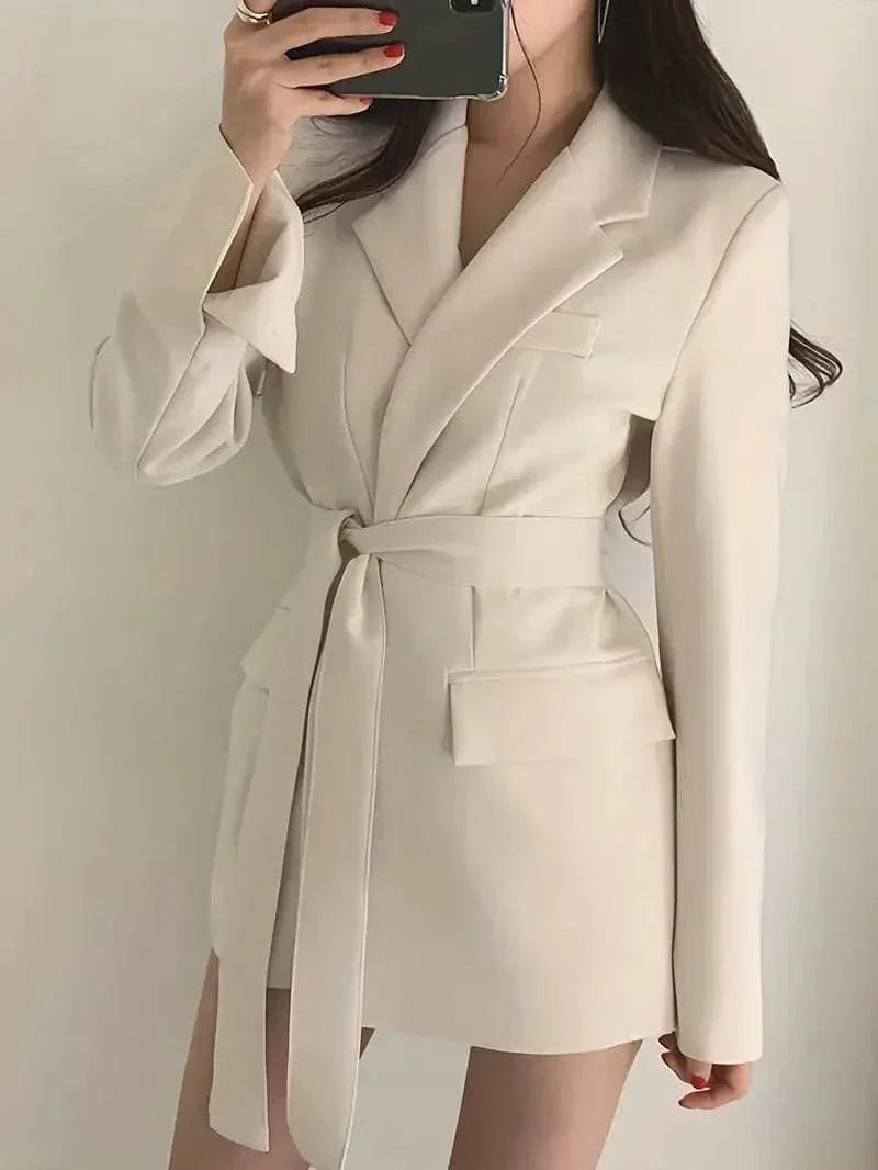 Women's Casual Pocket Blazer Dress with Long Belt | Perfect for Casual Days