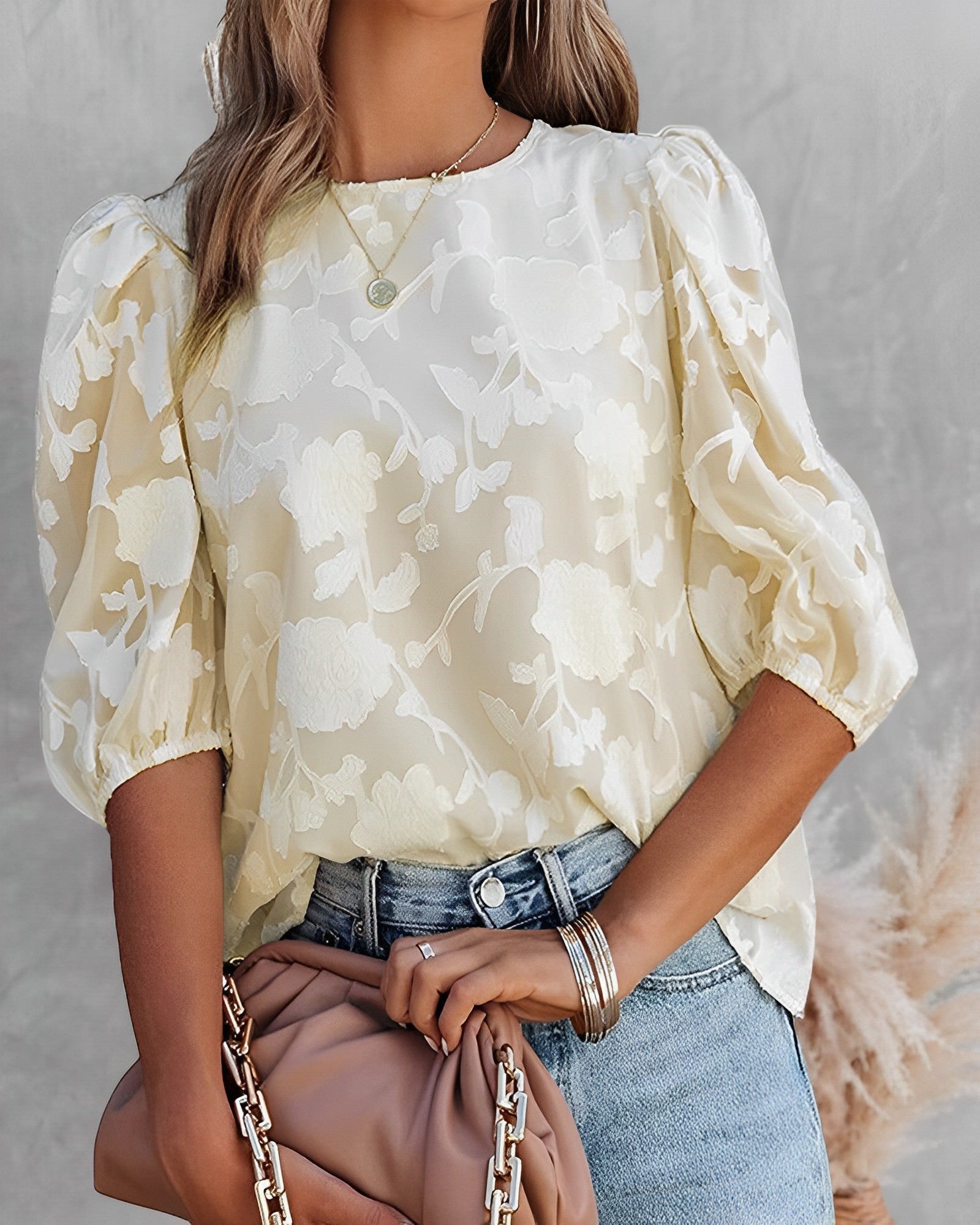 Variant image for Women's Elegant Chiffon Blouse with Puff Sleeves-11