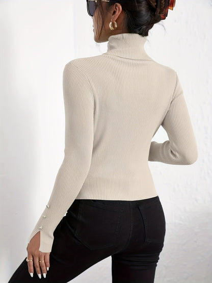 Women's Modern Solid Colour Turtleneck Jumper in Slim Fit | Ideal for Winter