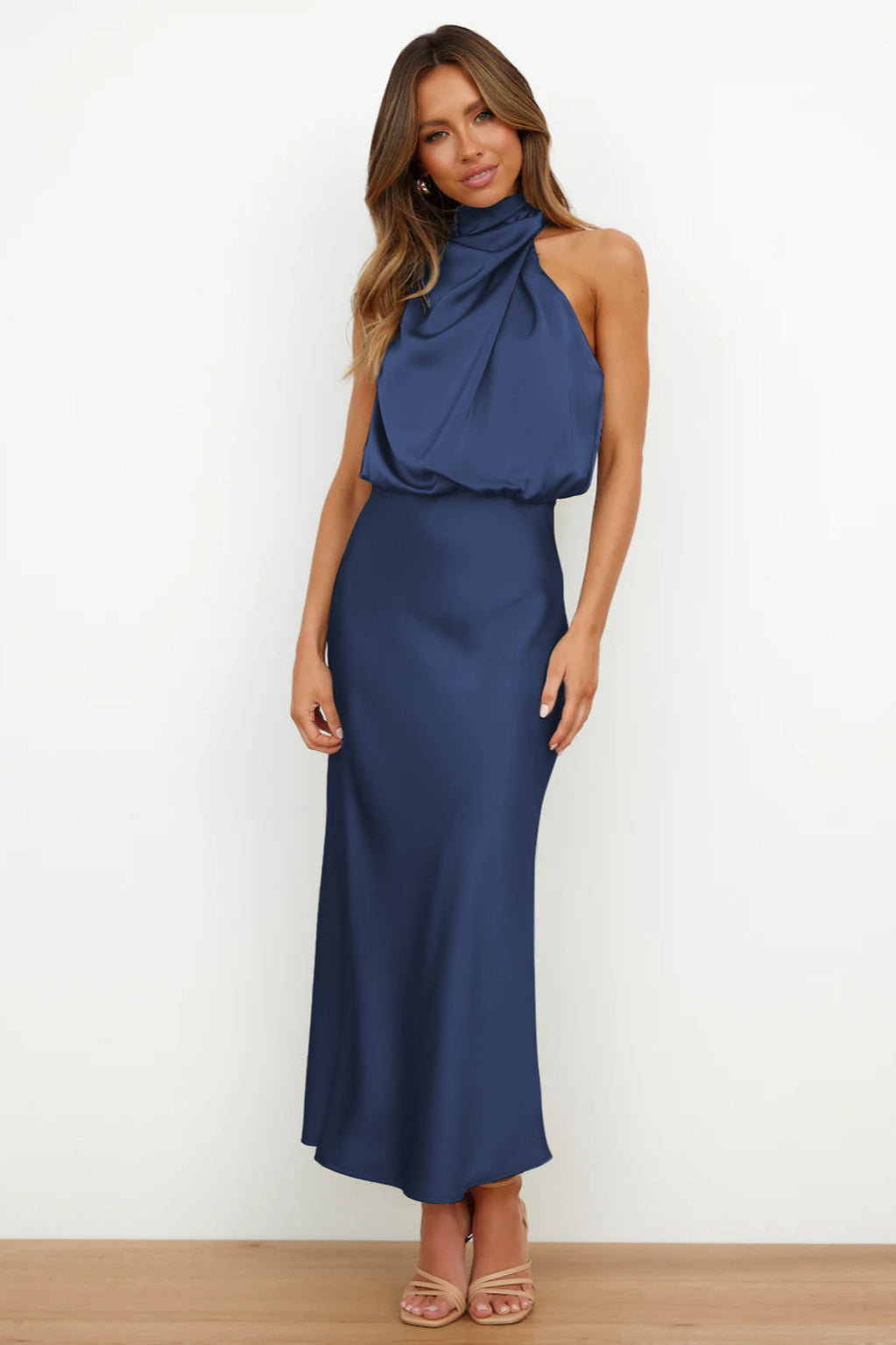 Women's Elegant Fabric Maxi Dress with Halter Neckline