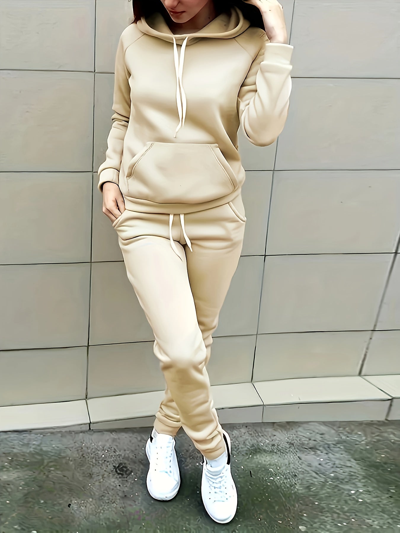 Women's Casual Hooded Jacket & Joggers Tracksuit Set with Pockets | Perfect for Casual Days