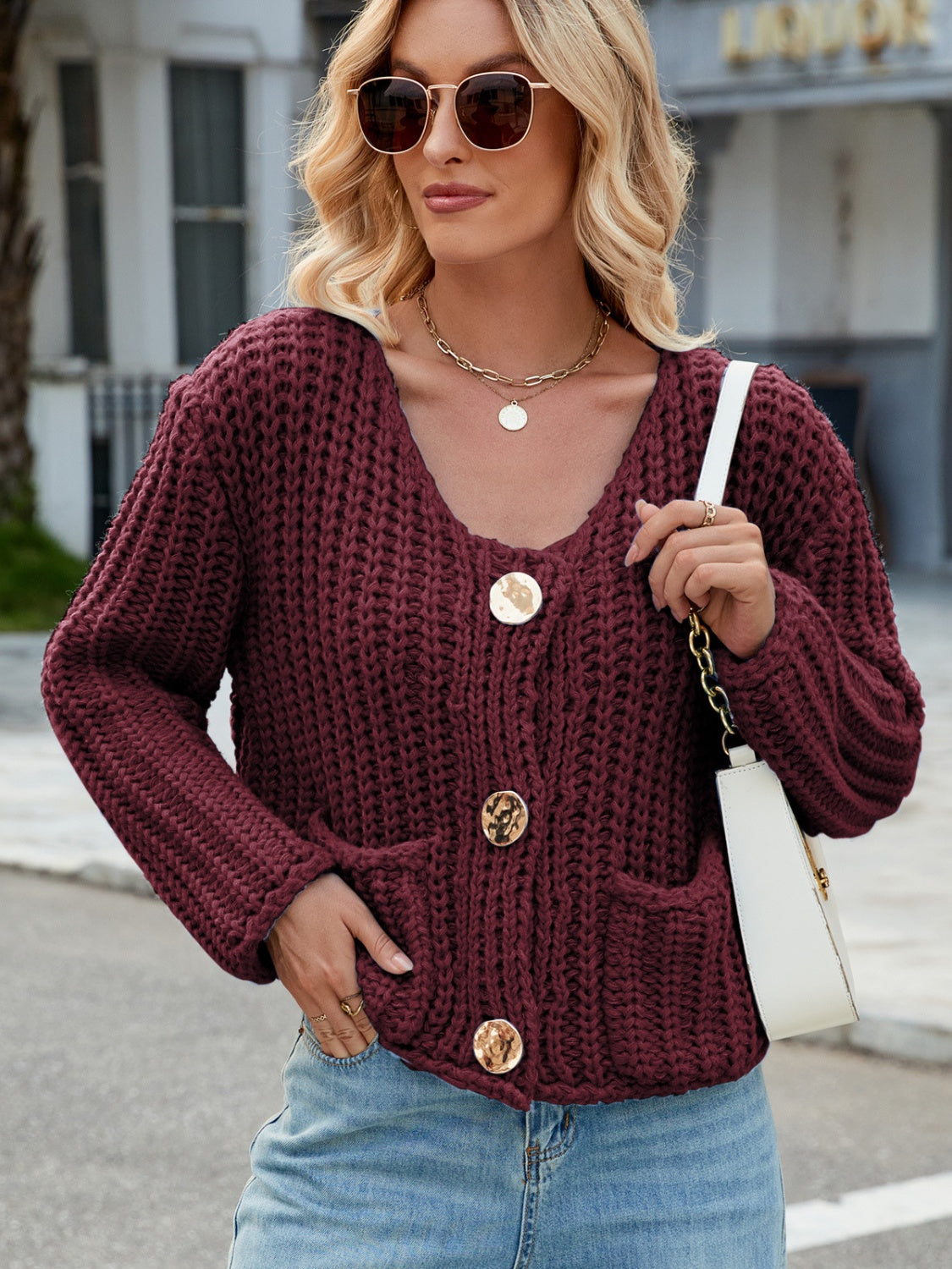 Women's Cozy Knitted Cardigan with Pockets and Buttons | Ideal for Winter