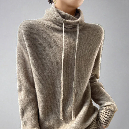 Women's Cozy Cashmere Turtleneck Jumper with Drawstring | Ideal for Winter
