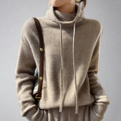 Women's Cozy Cashmere Turtleneck Jumper with Drawstring | Ideal for Winter