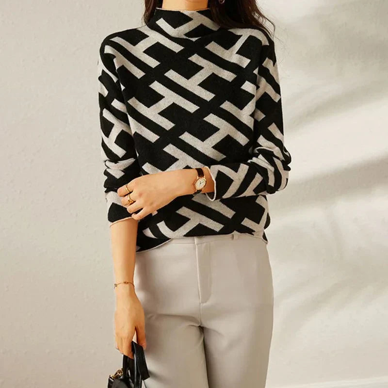 Women's Elegant Geometric Pattern Knit Jumper | Ideal for Winter