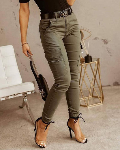 Women's Casual Low Waist Cargo Jeans with Pockets | Perfect for Casual Days