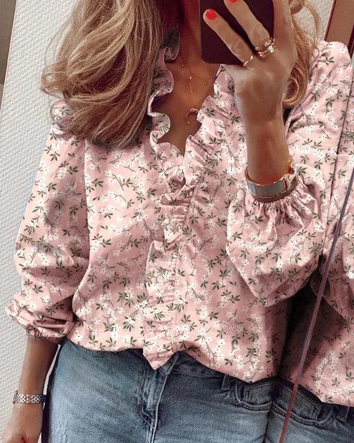 Women's Elegant Blouse with Ruffles and Long Sleeves