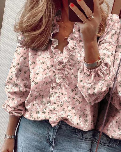 Women's Elegant Blouse with Ruffles and Long Sleeves