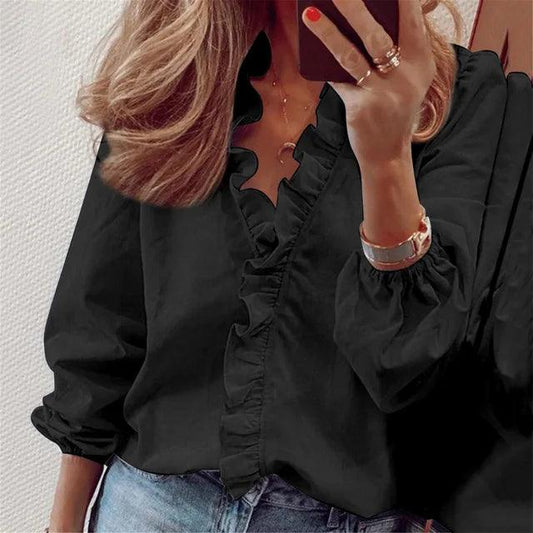 Women's Elegant Blouse with Ruffles and Long Sleeves